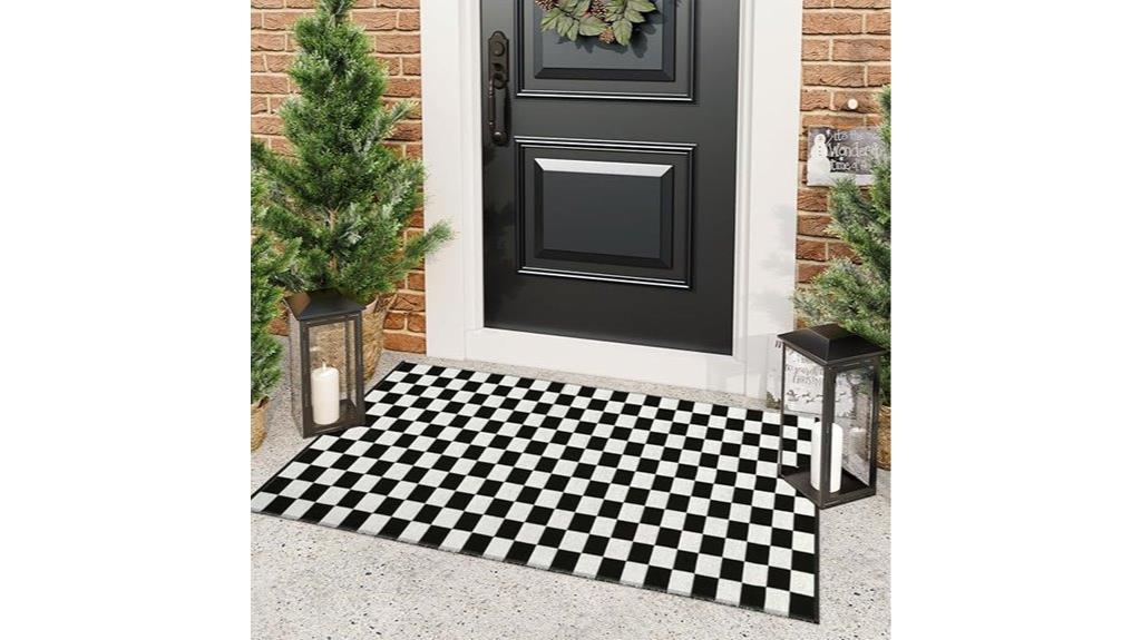 black and white checkered rug