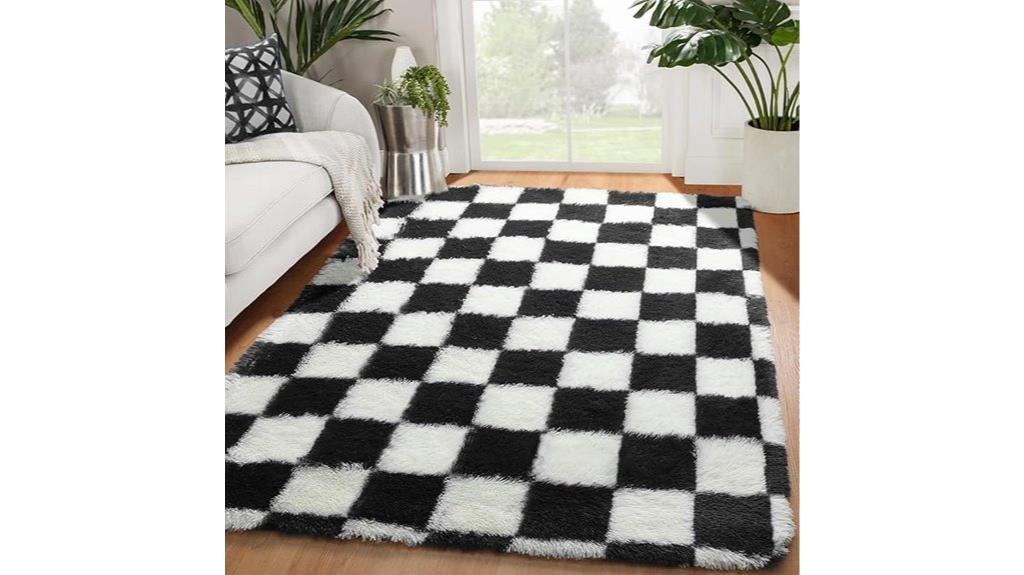 black and white checkered rug