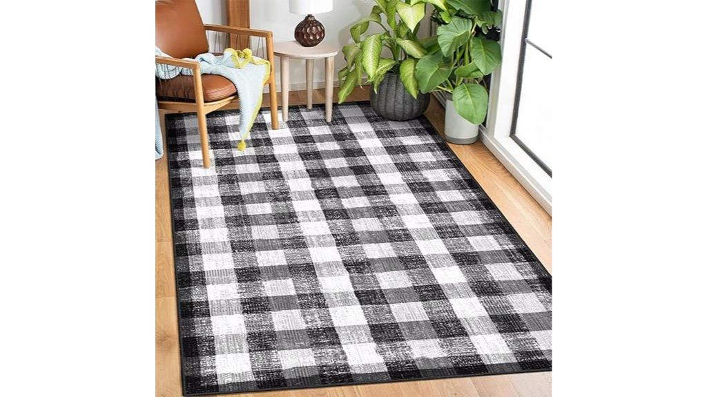 black and white checkered rug