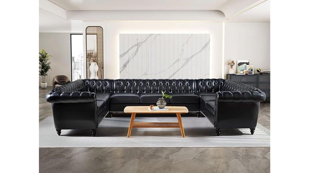black u shaped leather sofa