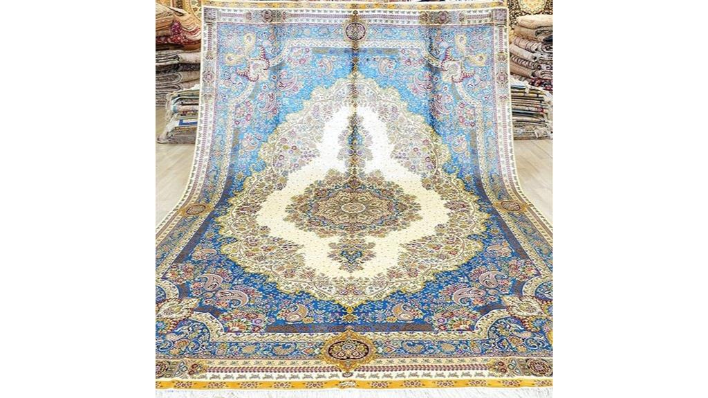 blue handmade vintage silk rug