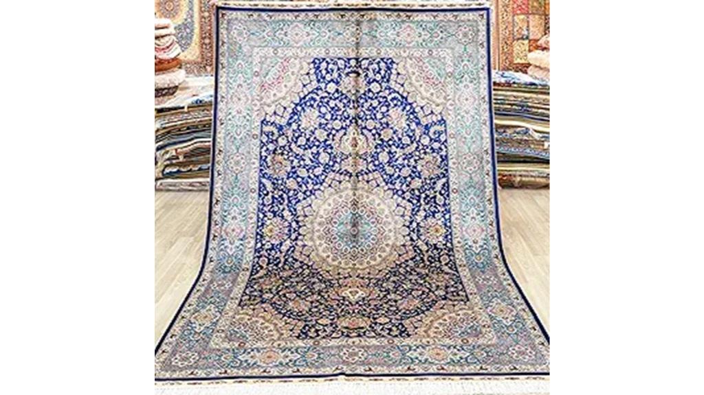 blue handwoven silk rug