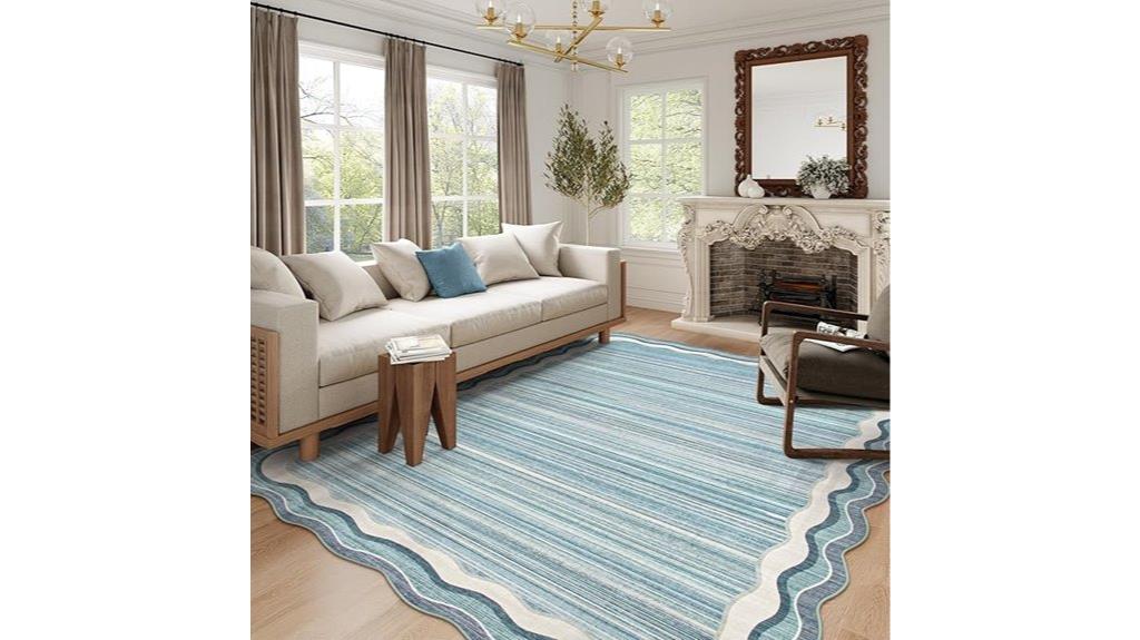 blue modern scalloped rug