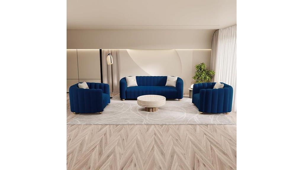 blue velvet living room set