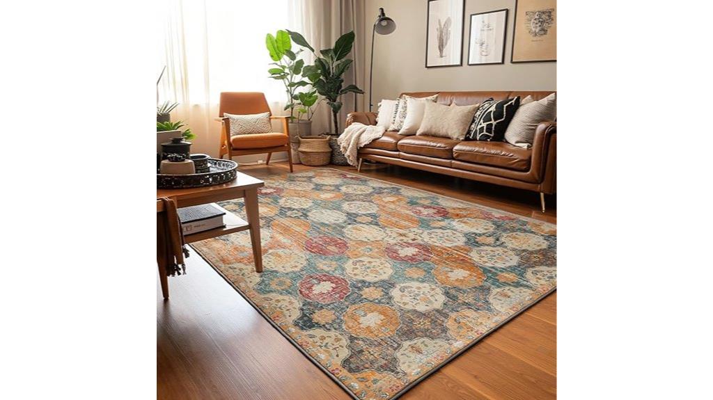 boho floral rug features