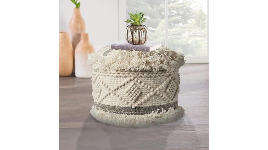 cream gray wool ottoman