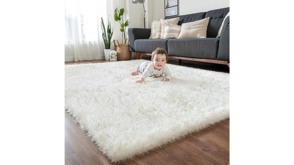 cream white fluffy rug