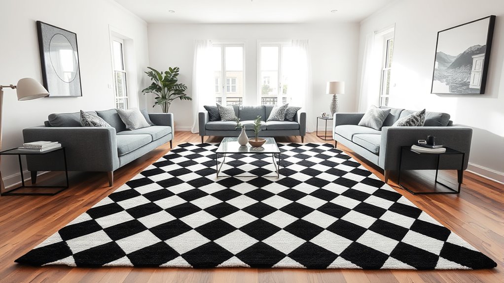 elegant monochrome checkerboard rugs