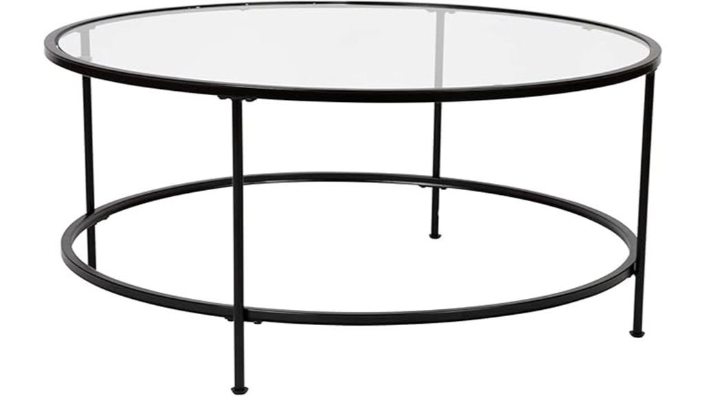 glass topped gold coffee table