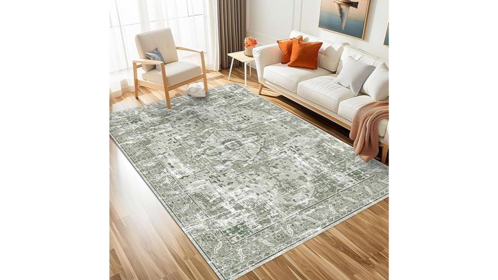 green boho washable rug