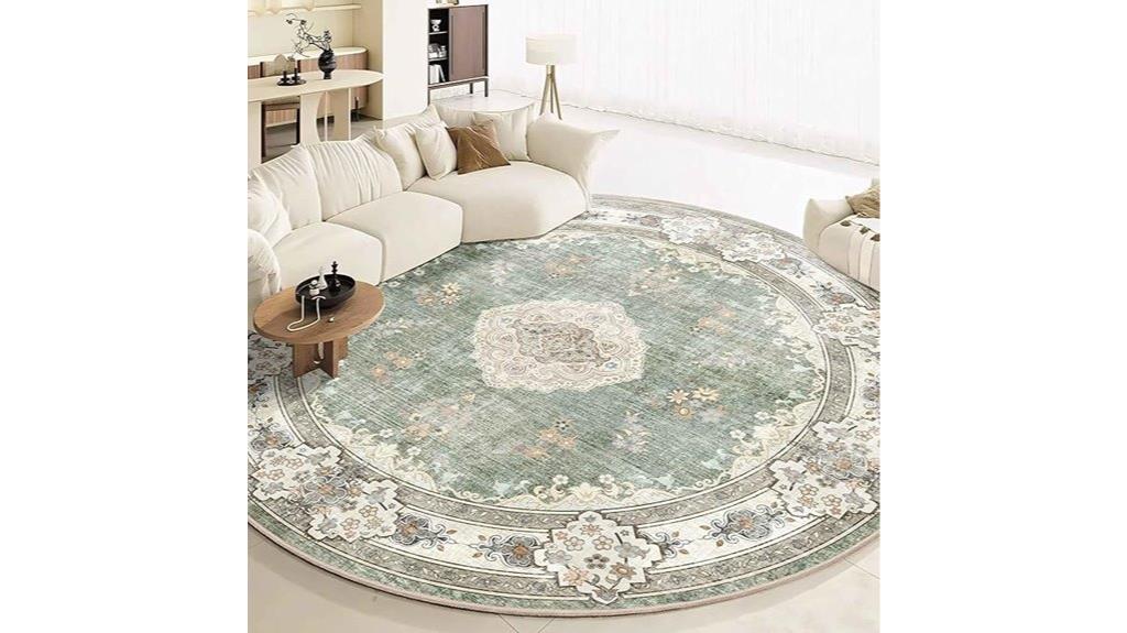 green circular washable rug