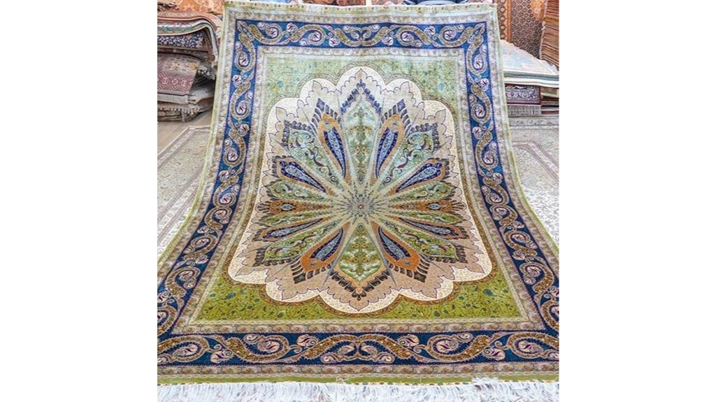 green handwoven medallion rug