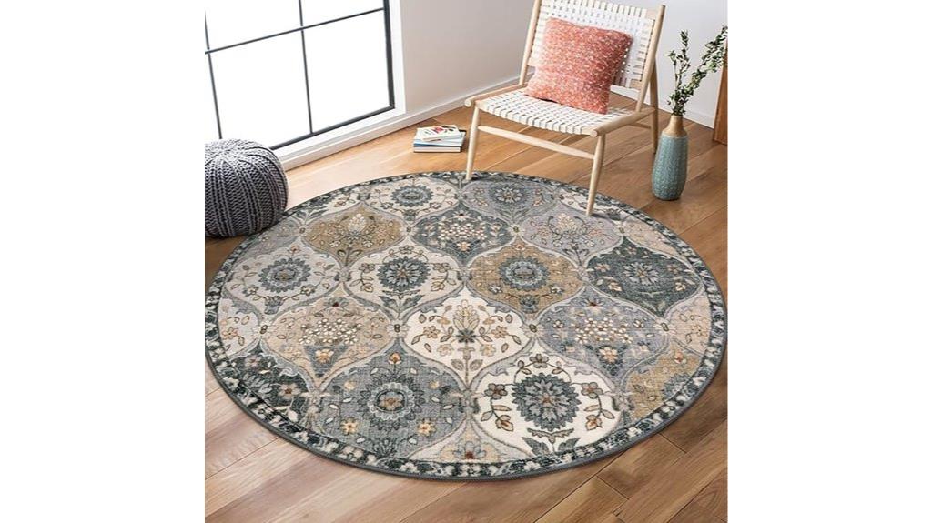 grey round washable rug