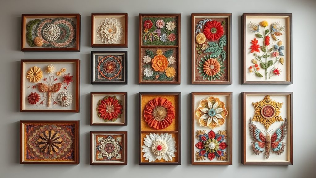 large framed textile shadow boxes