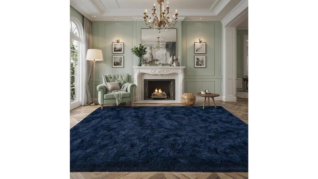 large navy blue shag rug