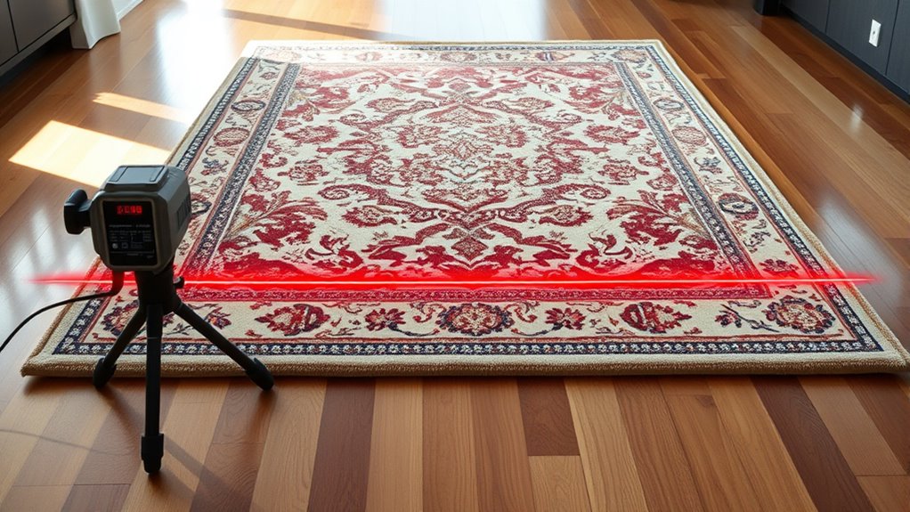laser guided symmetrical rug placement