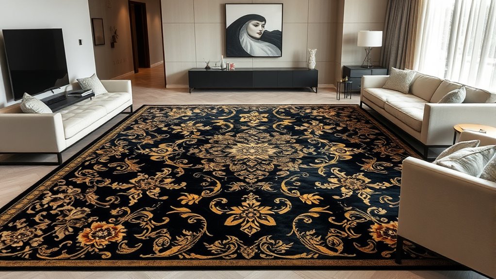 luxurious black gold rugs