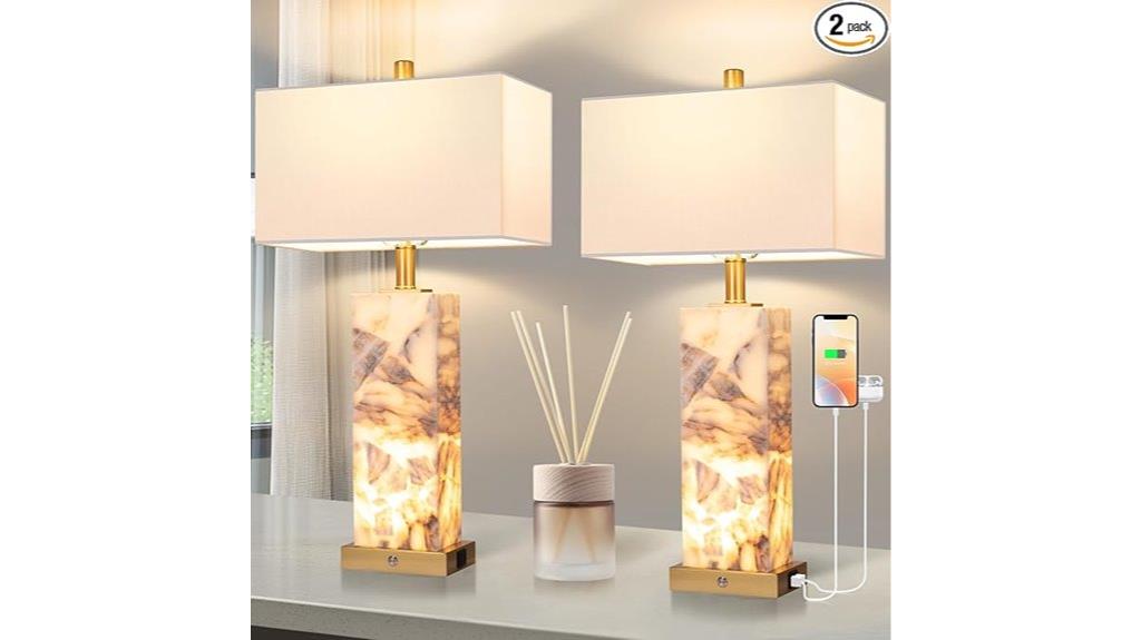 marble nightstand lamp set