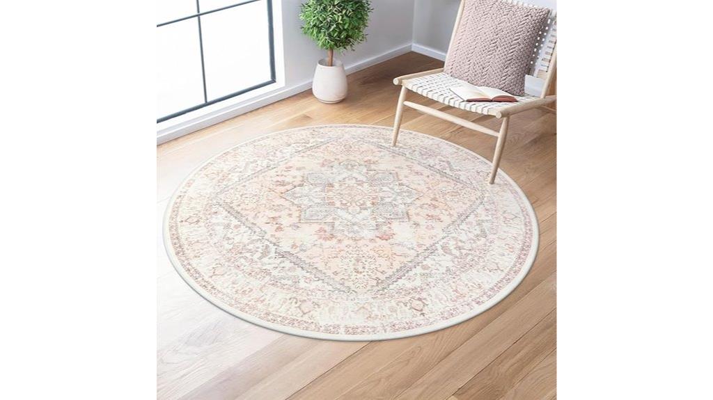 pink circular rug