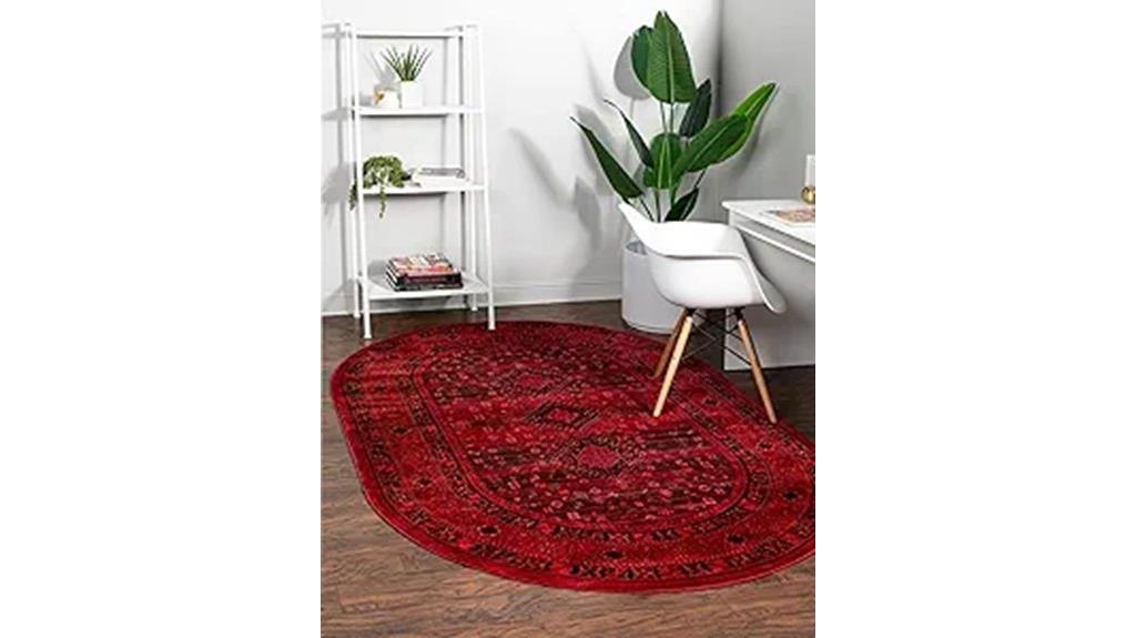 red and black oval rug