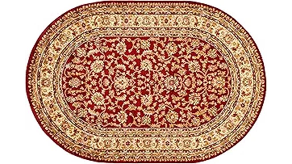 red and gold oval rug