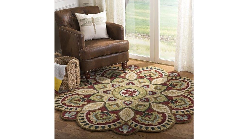 red taupe floral round rug