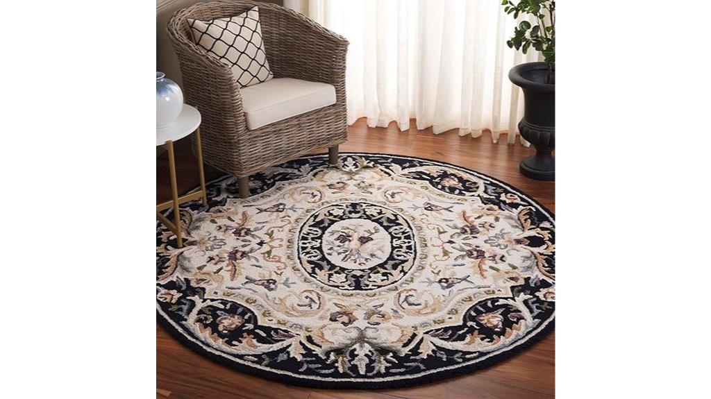 round ivory black rug