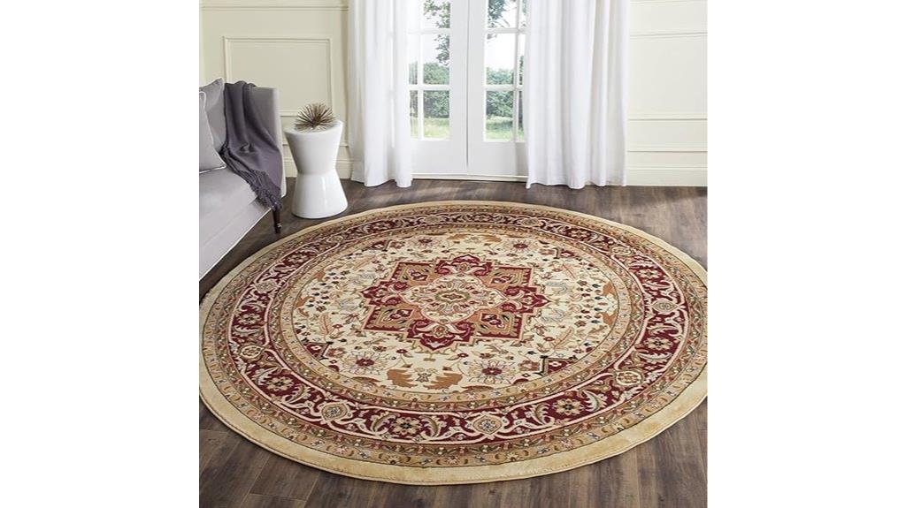 round ivory red rug