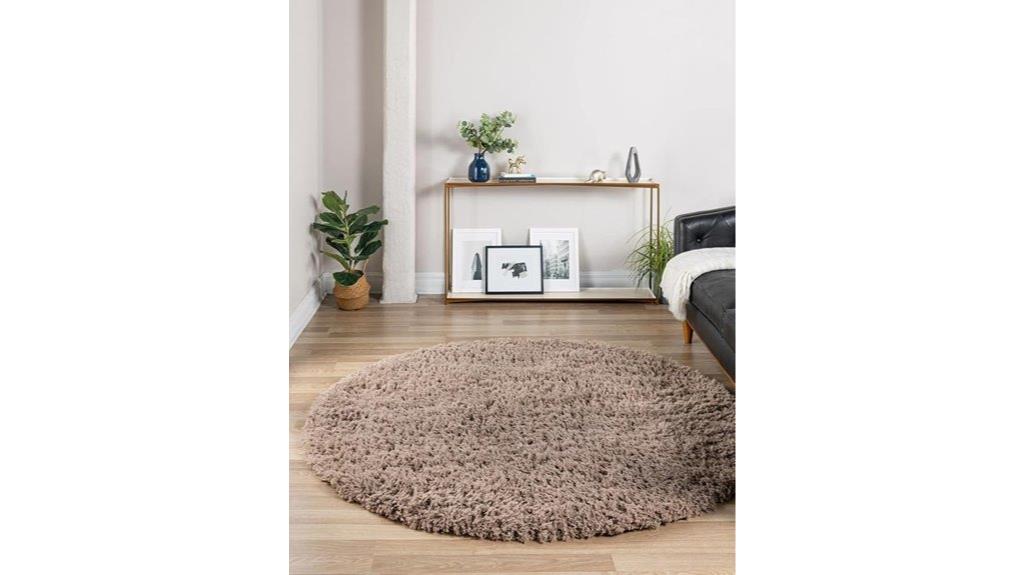 round khaki shag rug