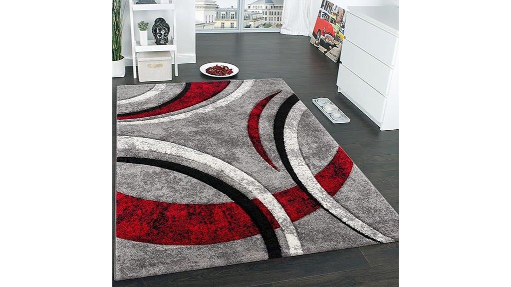 striped grey black red rug