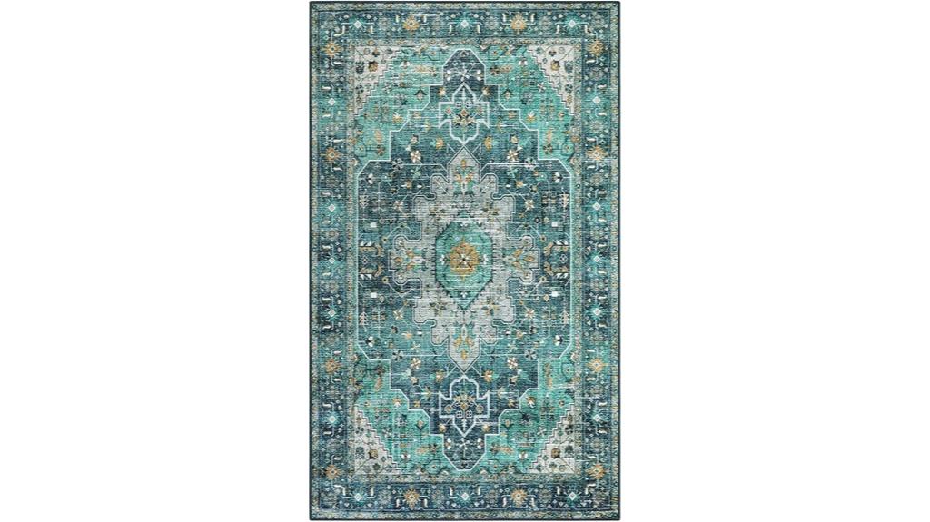 vintage teal washable rug