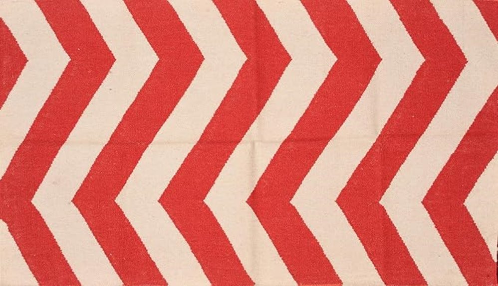 white and red handloom dhurrie