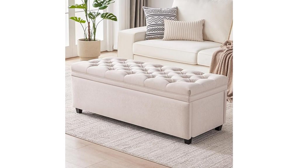 beige tufted storage bench