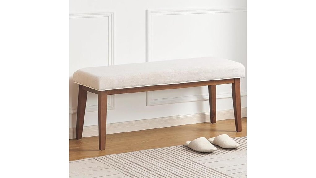 beige upholstered bench