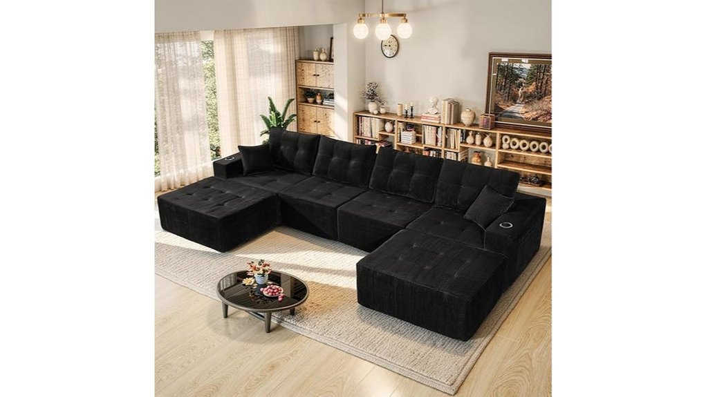 black corduroy modular sofa