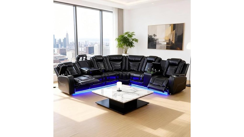 black led reclining sofa