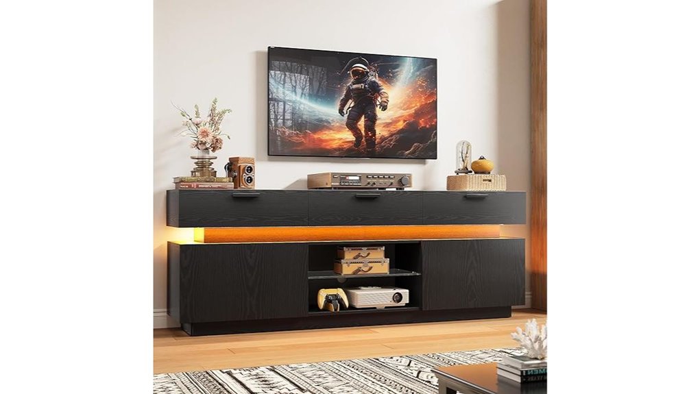black tv stand with led