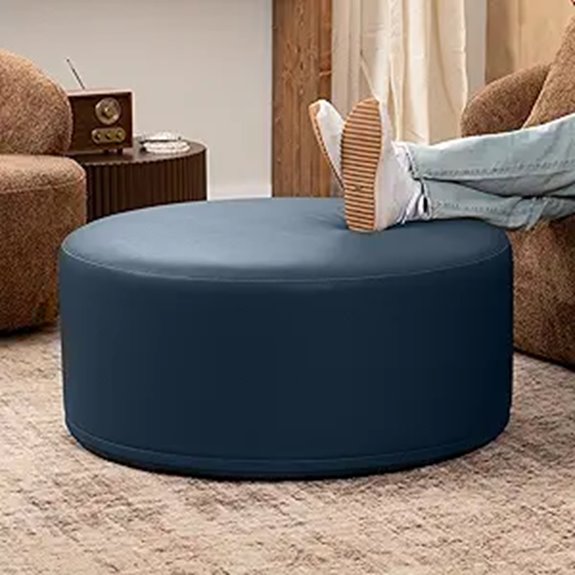 blue faux leather ottoman