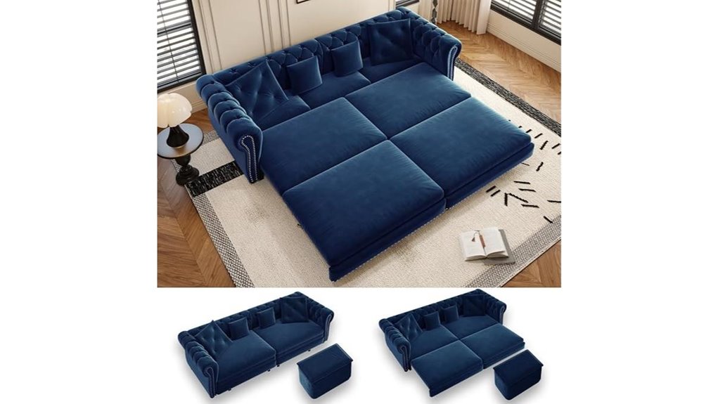 blue velvet sofa bed