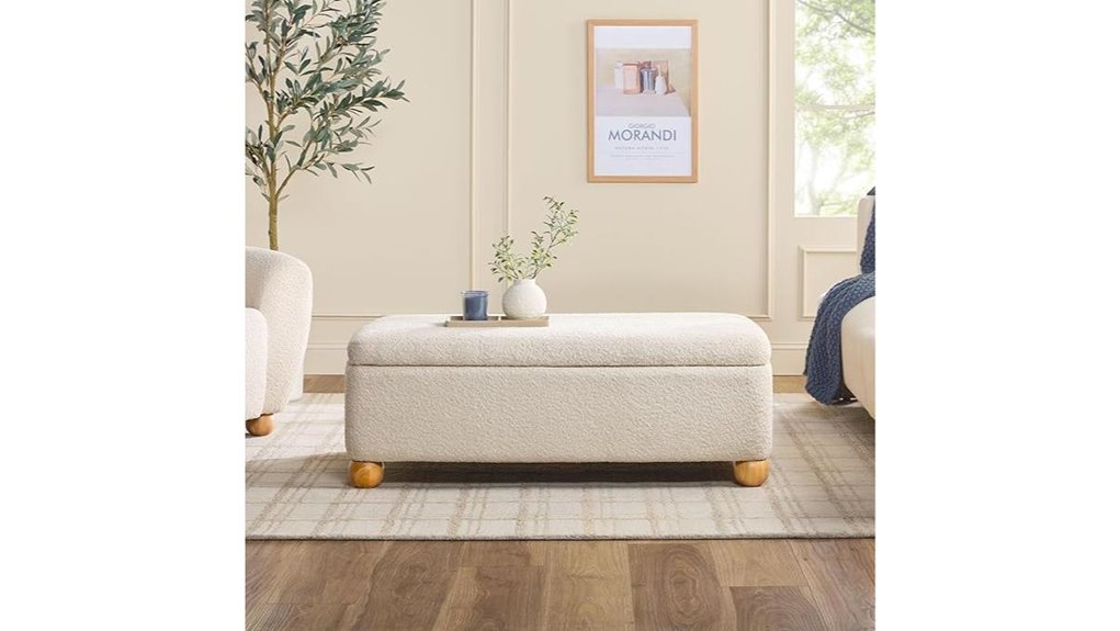 boucl ottoman with wood legs