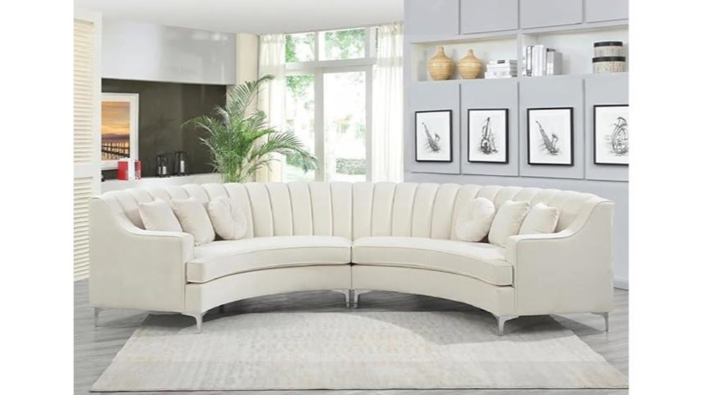 cream velvet curved sectional