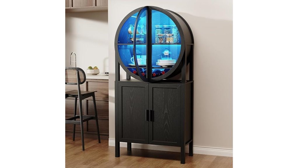 curved glass illuminated cabinet