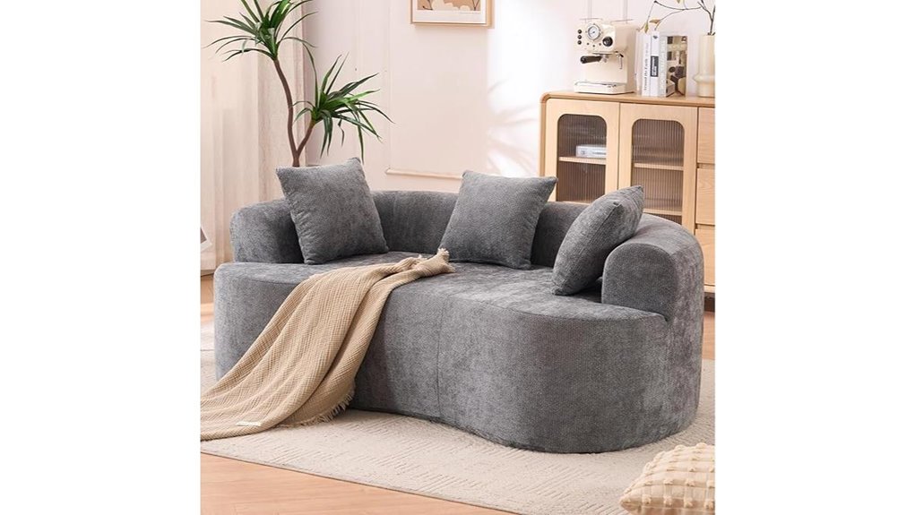 curved loveseat with pillows