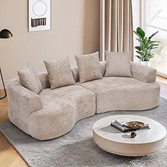 curved sectional with pillows