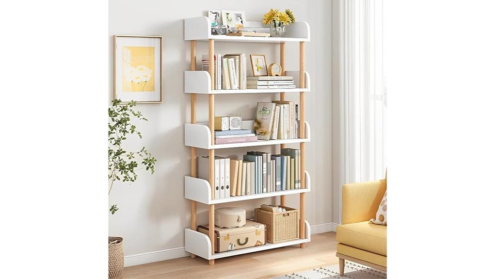 five tier white bookshelf