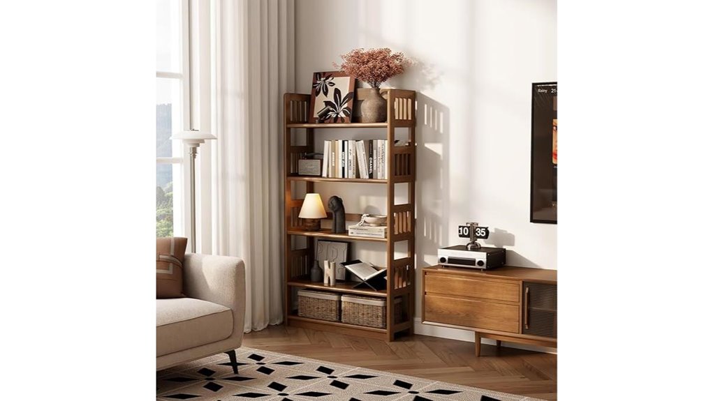 five tier wooden bookcase