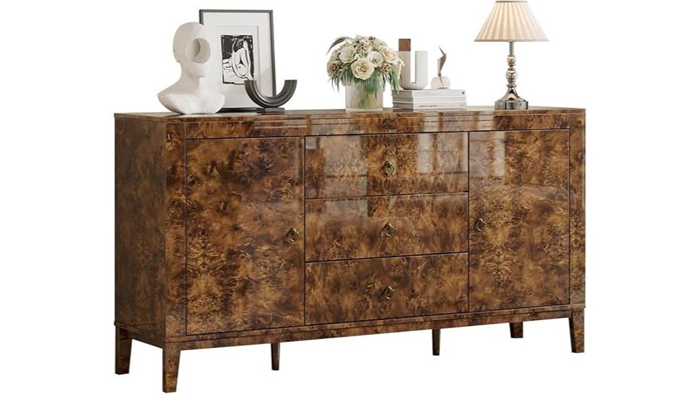 glossy burl wood storage