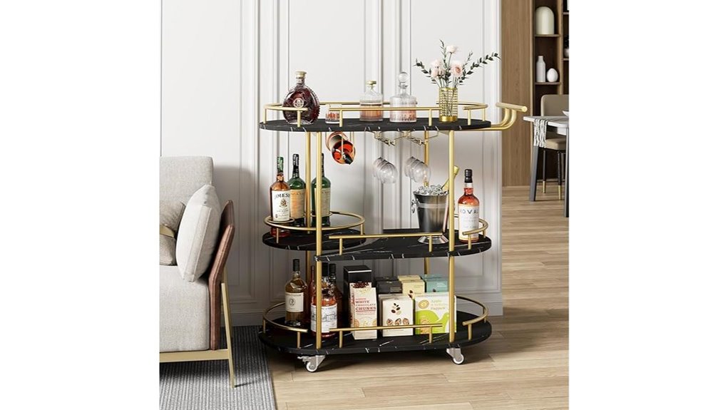 gold bar cart with shelves