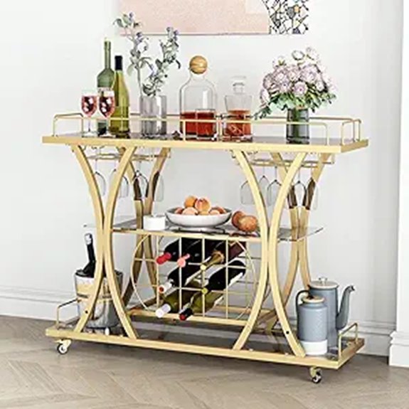 gold bar cart with wine