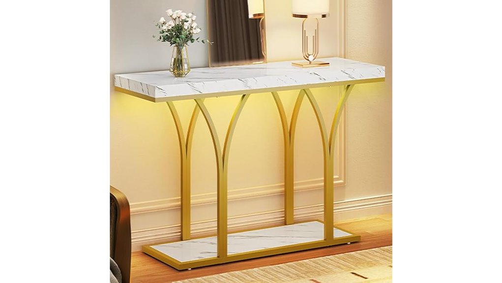 gold led console table